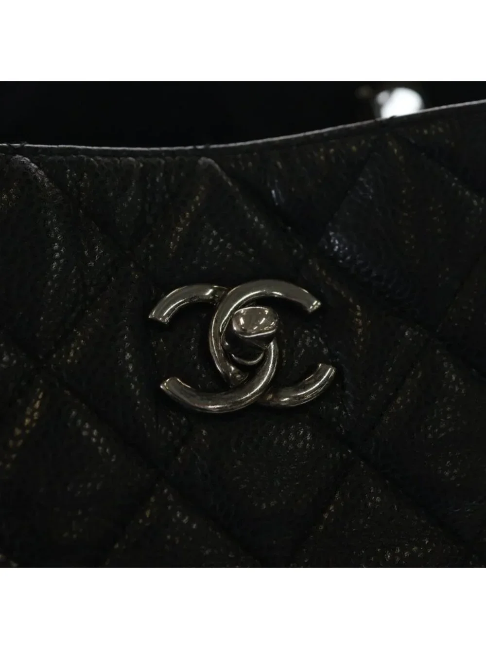 ★SOLD★ Chanel CC Logo Quilted Tote Chain Black Caviar Leather Silver - Picture 5 of 6